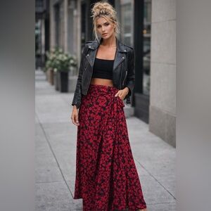 Zadig & Voltaire Red and Black Floral Wrap Skirt
